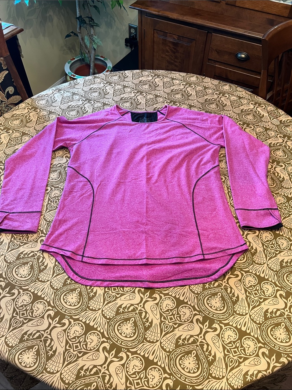 Cuddl Duds Women's Long-Sleeve Sport Layer Top in Fuchsia with Black Piping